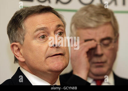 Labour TD Brendan Howlin and party leader Eamon Gilmore outlines their party's proposals for political reform at Buswells Hotel in Dublin. Stock Photo