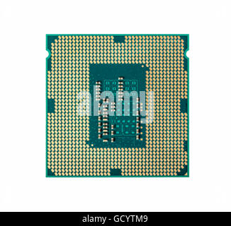 Electronic collection - Computer CPU Processor Chip from the bottom side isolated on white background Stock Photo
