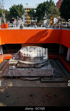 Pino Suarez Metro station in Mexico City, Mexico. Excavated Aztec temple dedicated to Ehecatl, the Aztec god of wind. Stock Photo