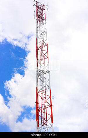 Telecommunication tower and antenna against the sky Stock Photo