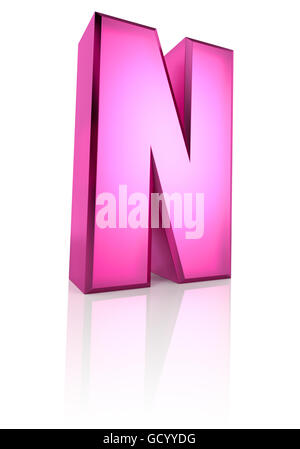 Pink letter N isolated on white background. 3d rendering Stock Photo