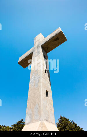 The cross and the observation deck on the mount Filerimos, Greece, Rhodes. Stock Photo