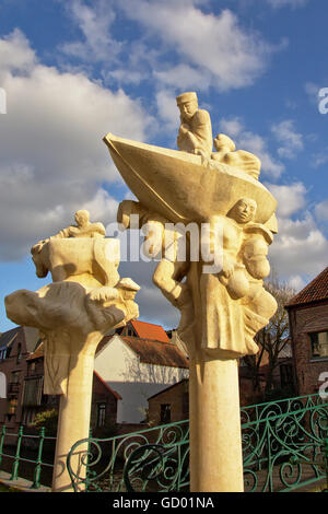 Statue at the bridge of emperor Charles V, Ghent Stock Photo