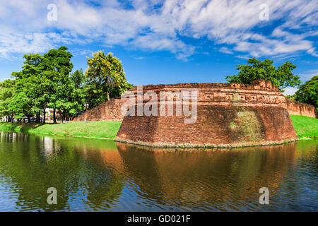Chiang Mai, Thailand old city ancient wall and moat at Katam Corner. Stock Photo