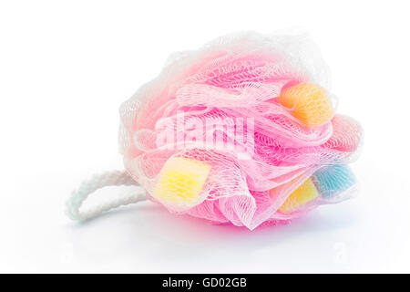 Pink Bath Puff Isolated on White Stock Photo