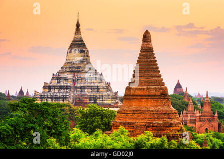 Bagan, Myanmar temples in the Archaeological Park. Stock Photo