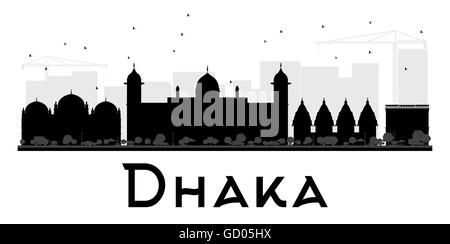 Dhaka City skyline black and white silhouette. Vector illustration. Simple flat concept for tourism presentation, banner Stock Vector