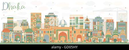 Abstract Dhaka Skyline with Color Buildings. Vector Illustration. Business Travel and Tourism Concept with Historic Buildings. Stock Vector