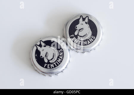 A bottle cap (bottle caps) from a Fentimans soft drink. Stock Photo