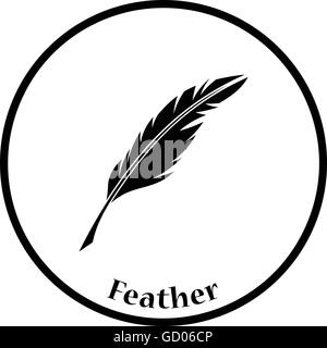 Writing feather icon. Thin circle design. Vector illustration. Stock Vector
