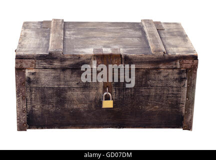 old wooden suitcase isolated on white background Stock Photo