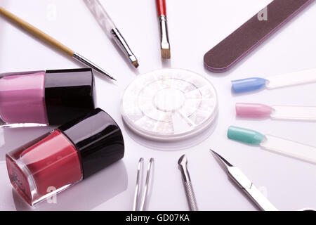 Manicure and pedicure tools on white Stock Photo