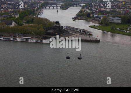 Koblenz is situated at the confluence of the Rhine and Moselle Rivers  -- the so-called 'German Corner.' Stock Photo