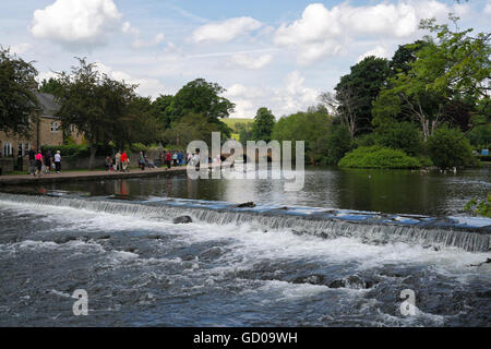 River Wye weir in Bakewell, Derbyshire Peak District National Park , England UK riverside landscape rural English town Stock Photo