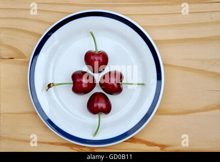plate with shiny cherries Stock Photo