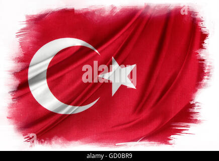 Closeup of Turkish flag on plain background Stock Photo