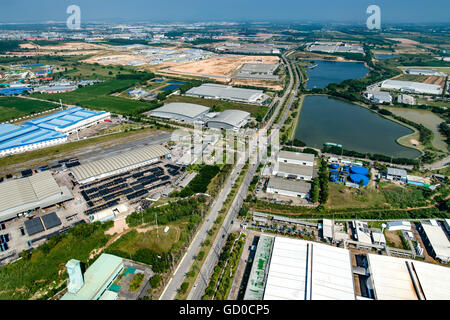 Industrial Estate Land Development, Construction Water Reservoir Aerial View Stock Photo