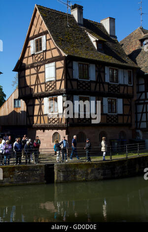 Surrounded by the Ill River, the Old Town (or Petite France quarter) of Strasbourg is notable for half-timbered houses. Stock Photo
