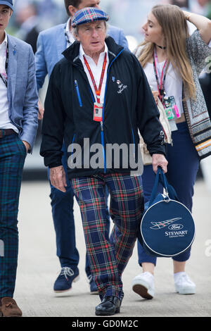 Silverstone, UK. 10th July, 2016. Formula One British Grand Prix, race day. Sir Jackie Stewart arrives to watch the racing © Action Plus Sports/Alamy Live News Stock Photo