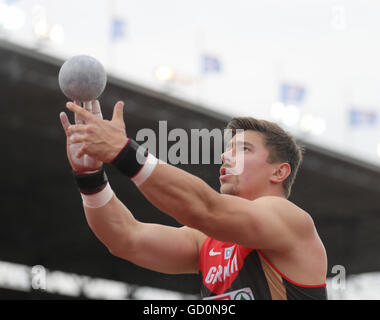 Amsterdam, The Netherlands. 10th July, 2016. German David Storl at his attempt at the European Athletics Championships 2016 at the Olympic Stadium in Amsterdam, The Netherlands, 10 July 2016. Photo: Michael Kappeler/dpa/Alamy Live News Stock Photo