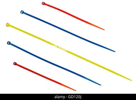 Multicolor nylon cable ties on white background Stock Photo