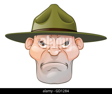 An illustration of a cartoon angry army boot camp drill sergeant Stock Photo