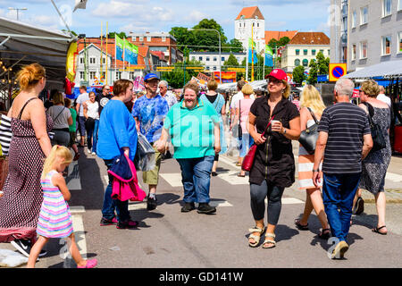 Ronneby, Sweden - July 9, 2016: Big public market day in town with lots of people. Stock Photo