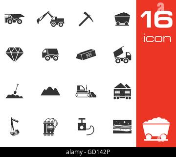Vector black mining icons set Stock Vector