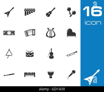 Vector black music instruments icons set Stock Vector