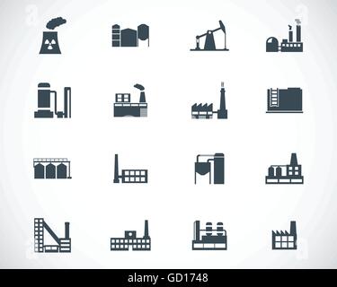 Vector black factory icons set Stock Vector