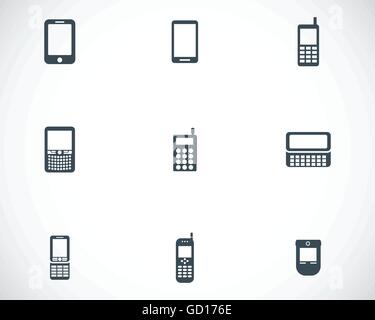 Vector black mobile phone icons set Stock Vector