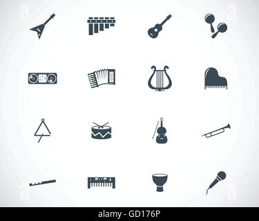 Vector black music instruments icons set Stock Vector