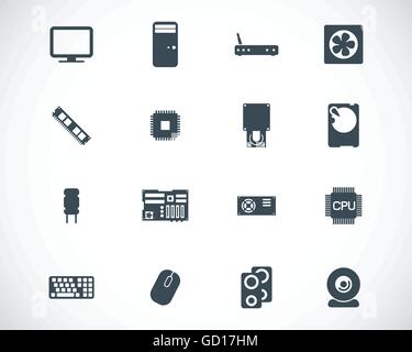 Vector black  PC components  icons set Stock Vector