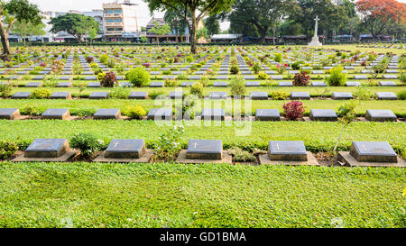 Kanchanaburi War Cemetery (Don Rak) is the historical monuments of the World War II who died during the construction of the Deat Stock Photo