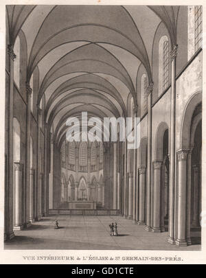 PARIS: Eglise de Saint-Germain-des-Prés. Aquatint, antique print 1808 Stock Photo
