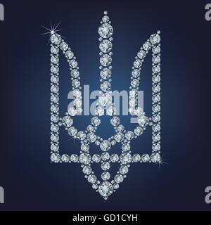 Coat of arms of Ukraine made from diamonds (state emblem, national ukrainian emblem). Stock Vector