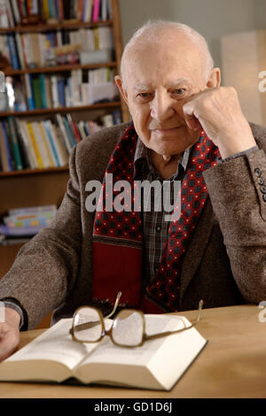 Elderly man, senior, 92, portrait, with a book Stock Photo