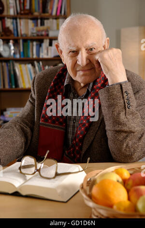 Elderly man, senior, 92, portrait, with a book Stock Photo