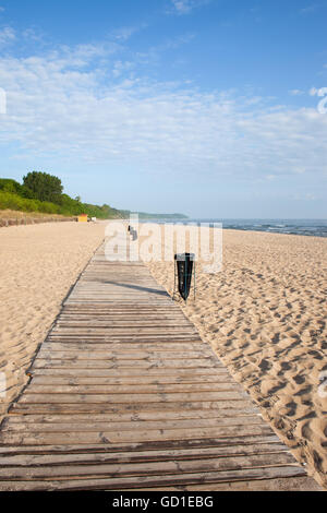 Wladyslawowo in Poland, beach with wooden boardwalk at Baltic Sea Stock Photo