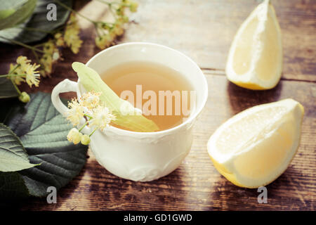 Herbal linden tea with lemon Stock Photo