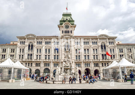 Trieste fountain of the Four Continents in the city's main plaza piazza unita italia Stock Photo