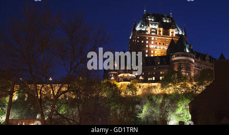 QUEBEC CITY - MAY 24, 2016: View of Chateau Frontenac at night from lower Quebec City. Stock Photo