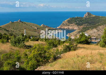 Balaklava is a popular Crimean resort. Balaklava bay former submarine base. Stock Photo