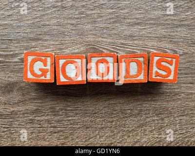 GOODS word written with wood block letter toys Stock Photo