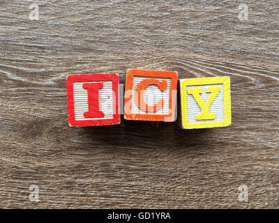 ICY word written with wood block letter toys Stock Photo
