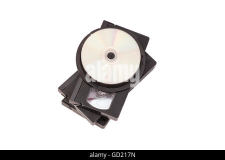 Video Cassettes And CD disc isolated on white background Stock Photo