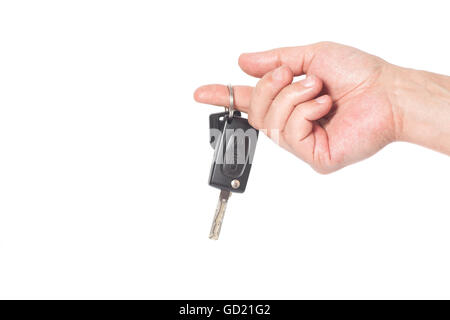 Hand with a car keys isolated on white background Stock Photo