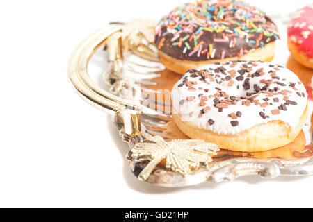 Group of Donuts  on the tray on white background Stock Photo