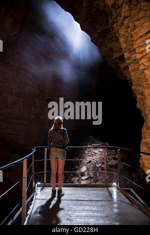 Tourist in Waitomo Caves, Waikato Region, North Island, New Zealand, Pacific Stock Photo