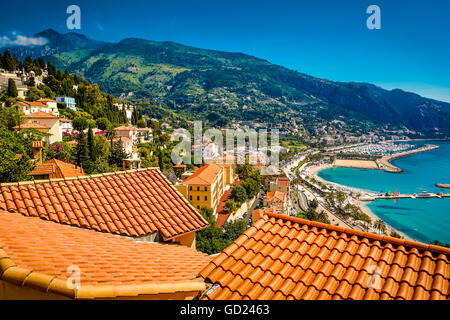 City view of medieval Menton, Alpes-Maritimes, Cote d'Azur, Provence, French Riviera, France, Mediterranean, Europe Stock Photo